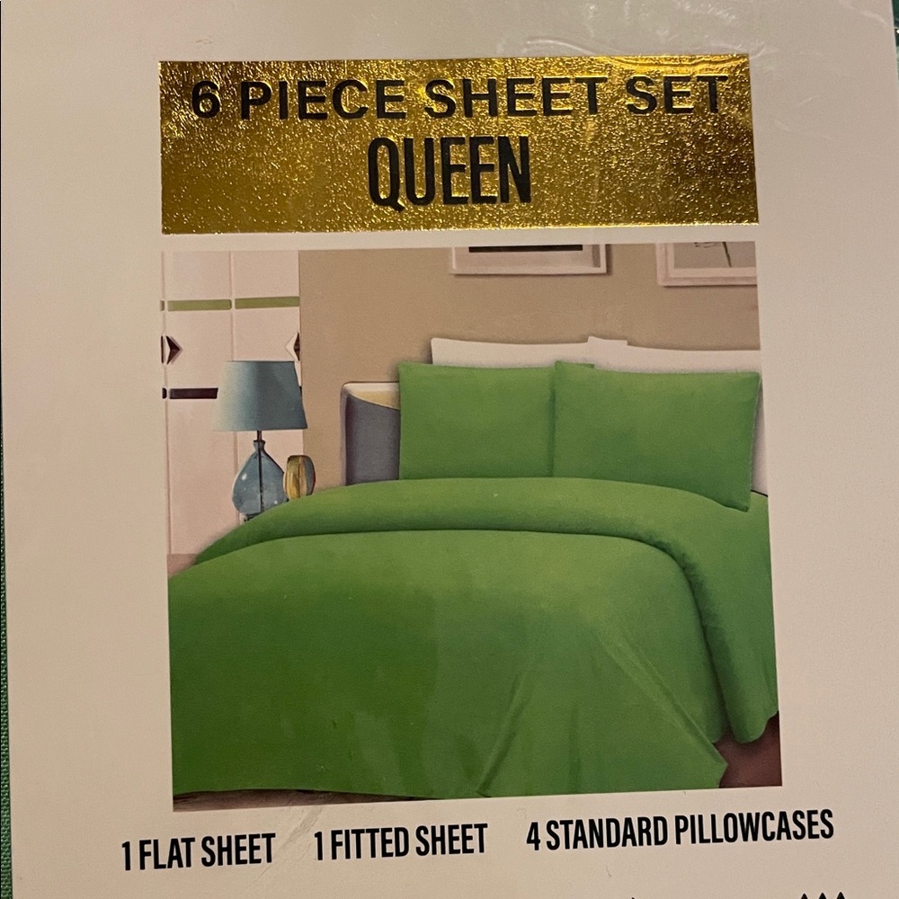 American Sheets Green and White Queen Sheet Set - Picture 2 of 4